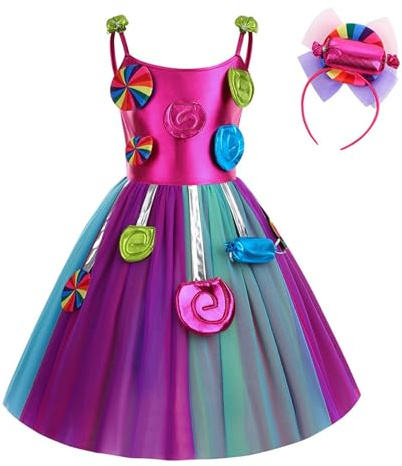Vhersily Disfraz de niña de caramelo para carnaval, para niños, de piruletas, cosplay, vestido de tutu de tierra, para fiestas temáticas de carnaval