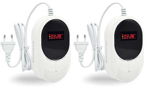 Kohlenmonoxid & Gasmelder Steckdose – CO Alarm erkennt Methan, Erdgas & Propan, mit LCD Display & 85dB Warnton, EN50291 & EN50194 Zertifiziert, zuverlässiger Gasdetektor für Zuhause (2 Stück)