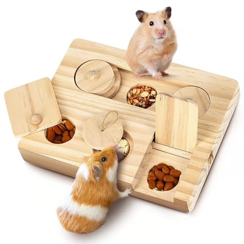VQBKHO Jouet pour cobayes et Hamsters en Bois 6 en 1 Jouet en Bois pour Petits Animaux idéal pour la Recherche de Nourriture Convient aux Hamsters Chinchillas gerbilles et Hamsters Nains