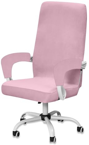 BXFUL Funda para Silla de Oficina de Terciopelo con 2 Fundas para Reposabrazos, Cubierta Protectora de la Sillón de Ordenadora Removible Fundas de Sillas Giratorias (Rosa,Large)