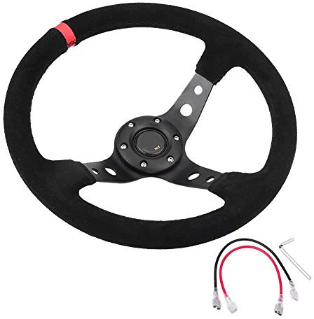 Volante Sportivo Auto,Volante Per Automobili 14inch 350 millimetri Deep Dish di spostamento volante in pelle universale dello sterzo in alluminio Car Auto Racing Sport Accessori Wheel(Red)