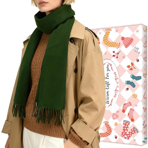 ouhos Halsdukar och halsdukar dam herr vinter varm kashmir mjuk tjock halsduk tröja sjal mode färsk halsduk unisex julklapp, Mörkgrön, L