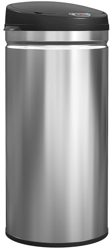 HOMCOM Poubelle de 42 L avec détecteur de mouvement et ouverture automatique, poubelle à déchets en acier inoxydable et ABS, 30,5 x 30,5 x 68 cm, noir et argent