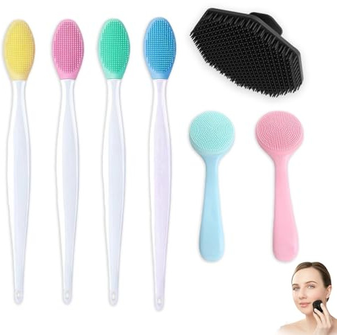 Silicone Face Scrubber, 7-Piece Set for Gentle Deep Cleansing, Includes Pore Brush and Exfoliator Tool, Travel-Friendly Facial Cleansing Brush Kit