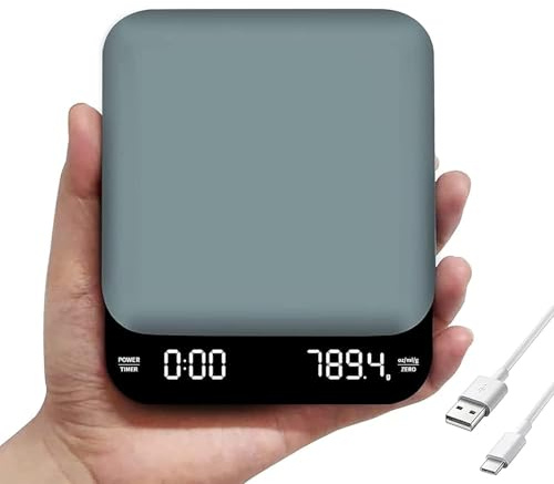 OBEST Mini Kaffeewaage mit Timer 3kg/0,1g, Espressowaage mit LED Anzeige | Digital Elektronische Hochpräzise Küchenwaage, Touch Button Wasserdicht für Drip-Espresso Tablett (Typ C Ladekabel)