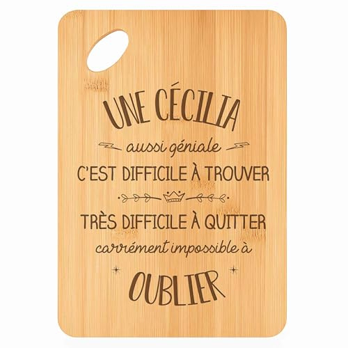 Planche à Découper une Cécilia Aussi Géniale - Plateau Apéro en Bambou Cadeau Gravé pour Femme Cuisine Barbecue