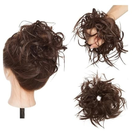 jianjunchaling Synthetisches Messy Bun-Haarteil, Haarknoten, Haargummi, Chignon, Haarverlängerung for Frauen, Haarband, Donut-Wrap, Pferdeschwanz Hair Ponytail for Women Girls(Medium Brown)