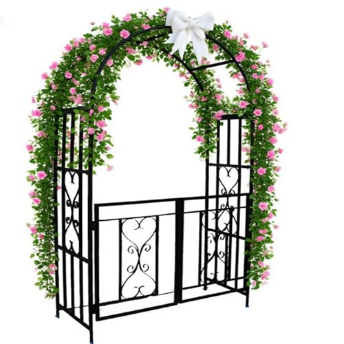 Arco da giardino in metallo con cancello, pergolato da esterno per piante rampicanti, supporto per arco di nozze, decorazione per patio, paesaggio, per edera, rose, rampicanti (nero)