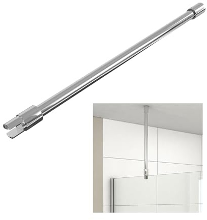 EMKE Barre de stabilisation ronde réglable à 360° - 50 cm - Pour paroi de douche, support de plafond - Pince en verre pour paroi de douche de 6 à 10 mm