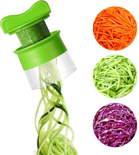 3-Schicht-Spiralschneider, Spiralschneider Gemüse, Zucchini Spaghetti Schneider, Zoodles Spiral schneider, Karotten Schneider, 12x8cm, 304 Edelstahl, PS+ABS, Für Gurke & Kartoffel