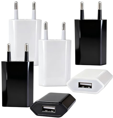 6 Pièces Prise USB 5W 5V 1A, Universel Chargeurs Secteur Ultra Mince, Mini Bloc Chargeur Rapide, Embout Charge pour iPhone 8 7 6 Samsung S22 S21 S20 S10 S6 S7 S8 S9 Huawei Xiaomi Oppo LG