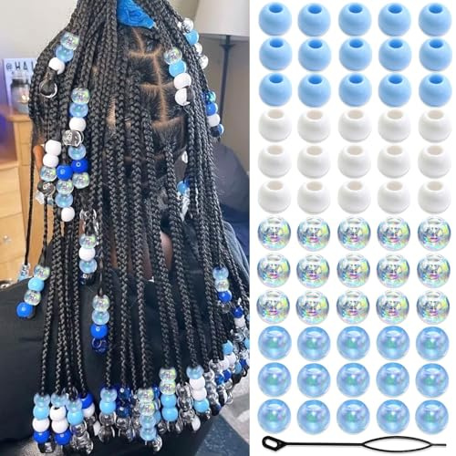 Auroriel 60 Stück Haarperlen Kinder Mädchen Zöpfe Rund Blau Weiß Transparent Acryl 4 Styles mit Einfädelhilfe