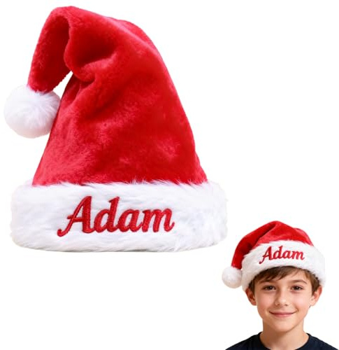 Generisch Personalisierte Weihnachtsmütze mit Besticktem Namen – Flauschige Christmas Santa Hat für Kinder und Erwachsene