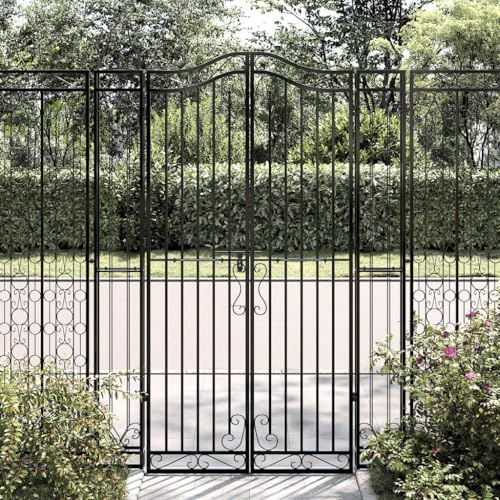 Cancello d'ingresso in metallo, doppio cancello da giardino, nero, 121 x 8 x 180 cm, in ferro battuto per terrazza e giardino
