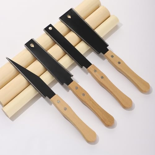 Japanese Pull Saw Set,4pcs Woodworking Hand Saws with Fine Teeth & Wood Handle, Double Edge & Flush Cut Saws for Precision Wood Cutting,Japanese Handsaw for Trimming Pruning and Woodworking Tasks