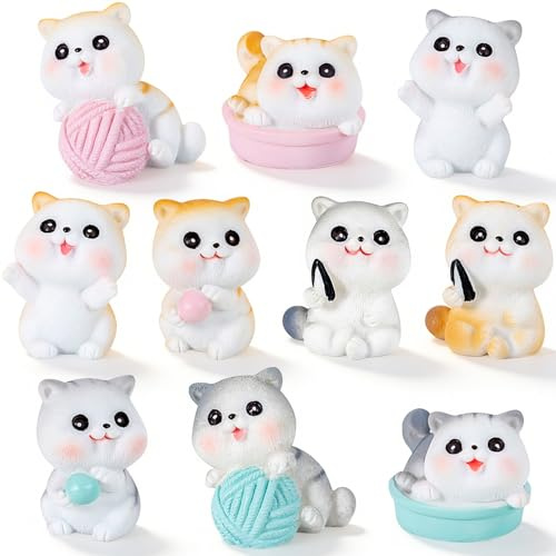 Cat Figure, 10 Pieces Mini Cat Figures, cat Figures Ornaments Toy Set, cat Cake Topper Ornaments for Birthday Gifts Cake Decor Table Decoration