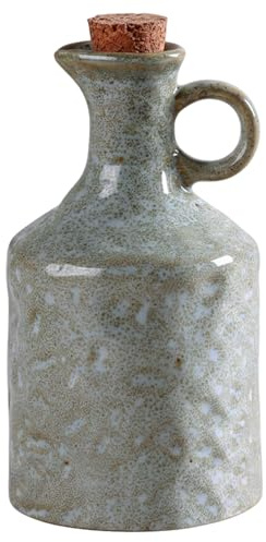 Botella de aceite de oliva Botella dispensadora de aceite de oliva de cerámica verde 400 ml Cocina con tapón de corcho Mango ergonómico para aceites de cocina Vinagre