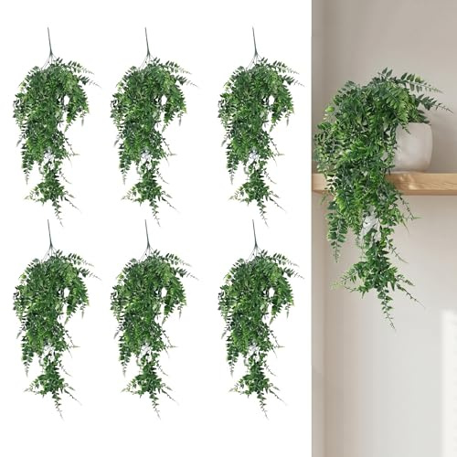 Lyyozwo Artificial Hanging Plants Pack, 6 Pcs Fake Hanging Plants, 31.49 x 5.91 x 1.18 inches Fake Plant for Kitchen Garden Patio Office Table Shelf Indoor Outdoor (Green)