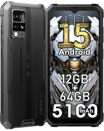 Blackview BV4800 SE Rugged Smartphone Android 15, 6.56 90Hz Display, 12GB RAM + 64GB ROM/TF 2TB Rugged Phone, 5100mAh Battery, 16MP Camera, IP68 Rugged Phone Unlocked/Dual SIM 4G/NFC/OTG/Black