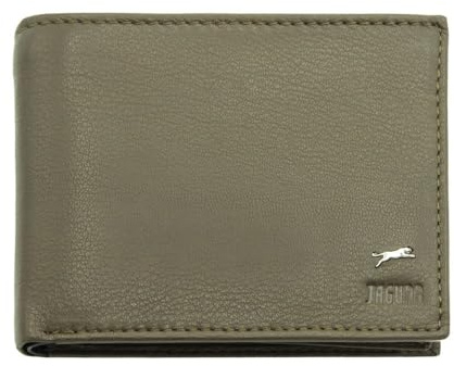 JAGUAR Portefeuille pour homme en cuir véritable, compartiments pour cartes avec protection RFID et porte-monnaie, Olive, 125 cm (tg 54-56), Classique