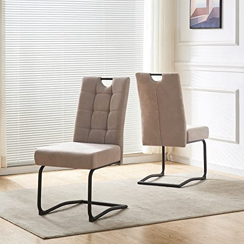 B&D home® Esszimmerstühle Sofia 2er Set – Freischwinger Schwingstuhl, gepolsterte Sitzschale mit Griff, Webstoff Grau, Metallkufe schwarz, Retro-Industrial Design für Esszimmer, Küche & Büro