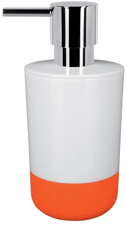 Spirella Seifenspender Moji Flüssigseifen-Spender mit Silikon gegen verrutschen, Fassungsvermögen 7,5 x 7,5 x 16,5 cm - Weiß/Orange