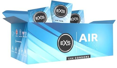 EXS Air Thin Condoms (144 Pack) Regular Fit, Premium Latex with Non-Spermicidal Lube, Flared with Teat, PETA-Approved Vegan Condom, 3 Year Expiry Life - CE Marked NHS Approved Male Condoms