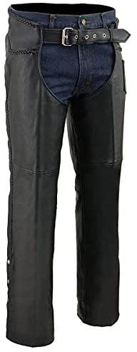 Milwaukee Leather Chaps for Herren Motorradchaps aus dickem geflochtenem Premium-Leder, mit Münzfach vorne, ML1135, Größe M, Schwarz