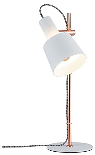 Paulmann 79658 Neordic Haldar Tischleuchte max. 1x20W Tischlampe für E14 Lampen Nachttischlampe Weiß/Kupfer matt 230V Metall ohne Leuchtmittel
