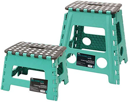JVL Small and Large Folding Step Stool, Turquoise/Grey, Large & Small