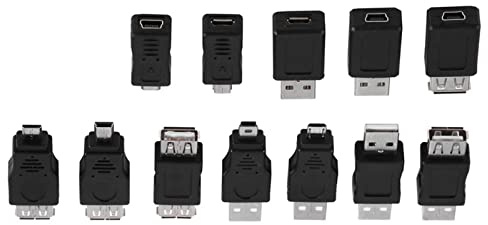 Tonysa 12 PCs USB Adapter, High-Speed USB2.0 Wechsler Adapter Kit, USB Stecker auf USB Stecker/Buchse/Adapter USB Buchse Konverter Hub Set Schwarz