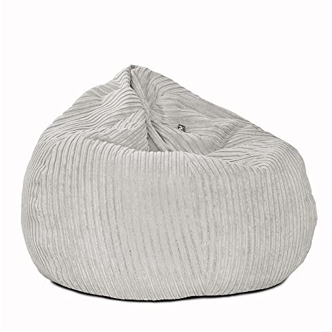 rucomfy Beanbags Slouchbag Large Corduroy Bean Bag Chair - Adult Bean Bag with Filling - Home Furniture Seating for Living Room or Bedroom - Machine Washable - 80 x 110cm (Platinum Grey, Beanbag)