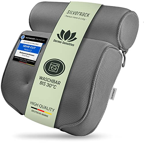 SilverRack Cojín de baño SEMIBLANDO [Gris 3D] - Almohada Cervical para bañera con ventosas como Accesorio de bañera - Cojín para bañera - Cojín de baño con Ajuste ergonómico
