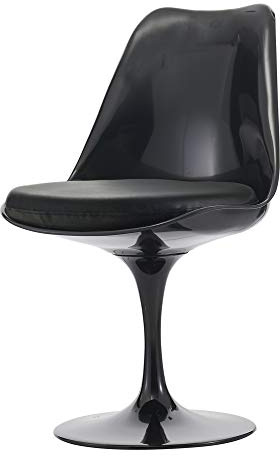 Fusion Living Sedia Lucida - Cuscino in PU - Sedie da Pranzo Moderne, da Cucina o da Ufficio - Nero con Cuscino Nero