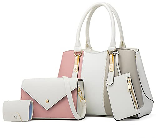 AioTio Bolsos de Mujer Grande Bolso de Hombro Bolso Bandolera Tote Bolso de Mano Cuero PU Conjunto de Bolsa Mujer Tarjetero Billetera 4pcs Set(4pcs Set, Blanco)