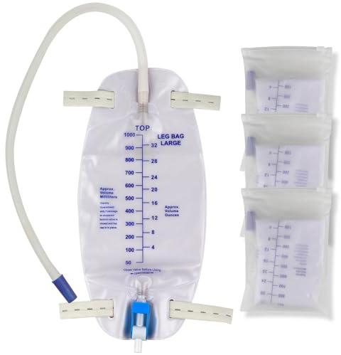 3 Pack Catheter Bags, Premium Easy-Tap Leg Bag Urinary Drainage Bag, 32 Oz with 3 18” Tubing, Anti-Reflux Valve, with Cloth Straps to Attach to Your Foot, Advanced Flip Drain for EZ Disposal