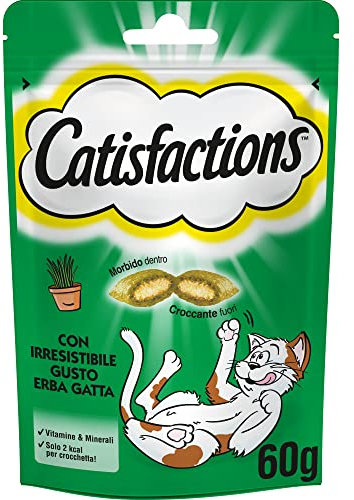 Catisfactions, Snack per Gatto, con Irresistibile Erba Gatta, 6 Confezioni da 60g, Verde, 60 g (Confezione da 6)