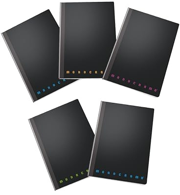 Pigna,Confezione 5 Maxi Quaderno Monocromo BLACK PPL,Filo Singer, 1R, righe, A4, 21x29,7 cm