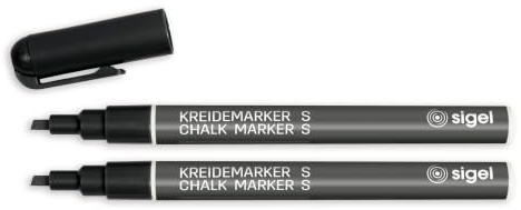 Sigel BA177 Kreidemarker schwarz, Größe S, Rundspitze 1-2 mm, 2 Stück