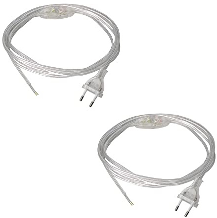HALOTEC | Pack 2 cables alimentación con enchufe e interruptor 1,5 m | Cable eléctrico transparente para lámparas y electrodomésticos | Longitud enchufe -pulsador 100 cm, interruptor-extremo 50 cm