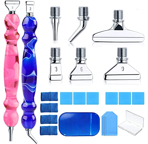 2 Stöcke Diamond Painting Zubehör Stift, 22 Stück Diamond Painting Stifte Set, 6 Styles Metal Drill Pen Ersatzköpfe für 5D Diamantmalerei DIY Diamant Paintings Werkzeug Tools & Zubehör