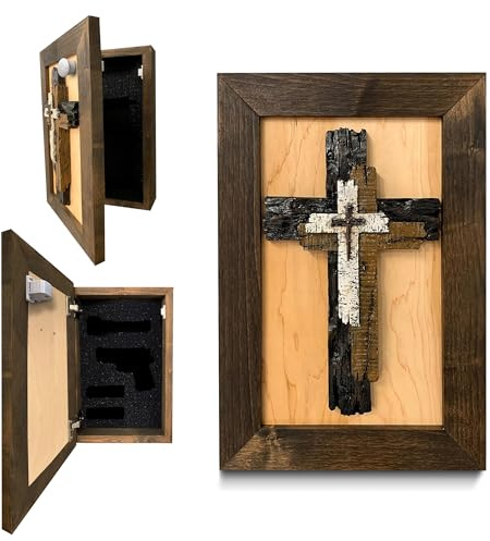 Bellewood Designs Layered Cross Hidden Gun Safe Furniture - Handcrafted Gun Concealment Furniture - Quick Access Concealment Shelf with Magnetic Lock - Hidden Gun Storage for Handguns