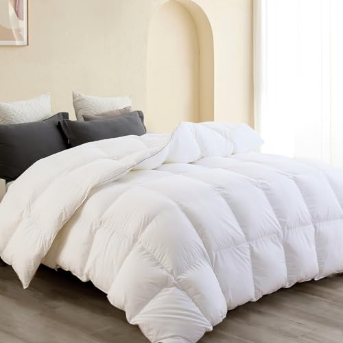 SNOWMAN Premium Down Comforter Super King Size, Luxurious All Season Duvet Insert with Cotton Blended Fabric, 3D Baffle Box Design Hotel Bedding Comforter (White,120x120)
