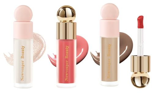 Liquid Contour,Liquid Highlighter, Blush with Face Brush Long Lasting Smooth Lightweight Smudge Proof Contour+ Blush+ Highlighter
