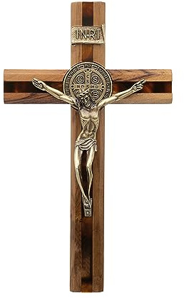 Intercession Saint Benedict Wall Crucifix with Inner Cross (Antique Gold)