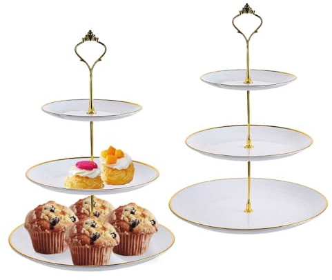 3 Tiers Cake Display Stand - 2 Pack Plastic Cup Cake Fruit Dessert Stand Holder Party Reusable Server Plates Stands for Wedding Birthday Baby Shower Tea Party Decorations
