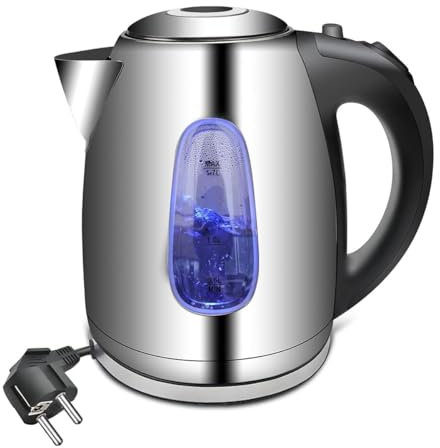 Bollitore acqua elettrico 1.7L, in Colore Argento, base a 360°, filtro anticalcare rimovibile, 2200 W di potenza