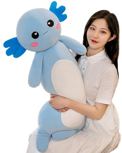 Aiuidun Long Axolotl Plush Pillow, Cute Axolotl Stuffed Animal Body Plush Soft Plushies Doll Toy for Girls Boys(65cm/25.59inch,Blue)