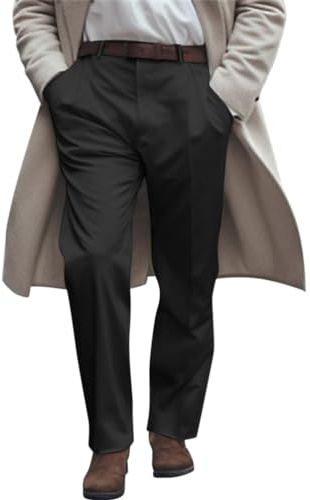 Oanviso Pantalon de Élégant pour Homme Coupe Droite Pantalon de Costume Classique Couleur Unie Pantalon de Affaires Confortable Pantalon avec Plis et Poches pour Décontracté et Formel A Noir XXL