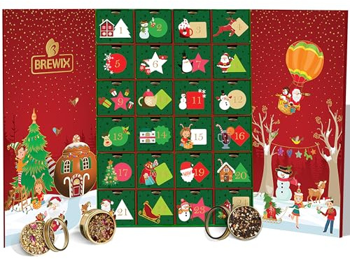 BREWIX, 2025 Advent Calendar Loose Tea Set | 24 Delightful Black & Green Tea Infusions in Golden Tin Caddies - Holiday Gift Box | Advent Calendar 2025 for Adults | Christmas Gift Idea for Tea Lovers, Christmas Countdown Set | Holiday Variety Sampler for Tea Lovers
